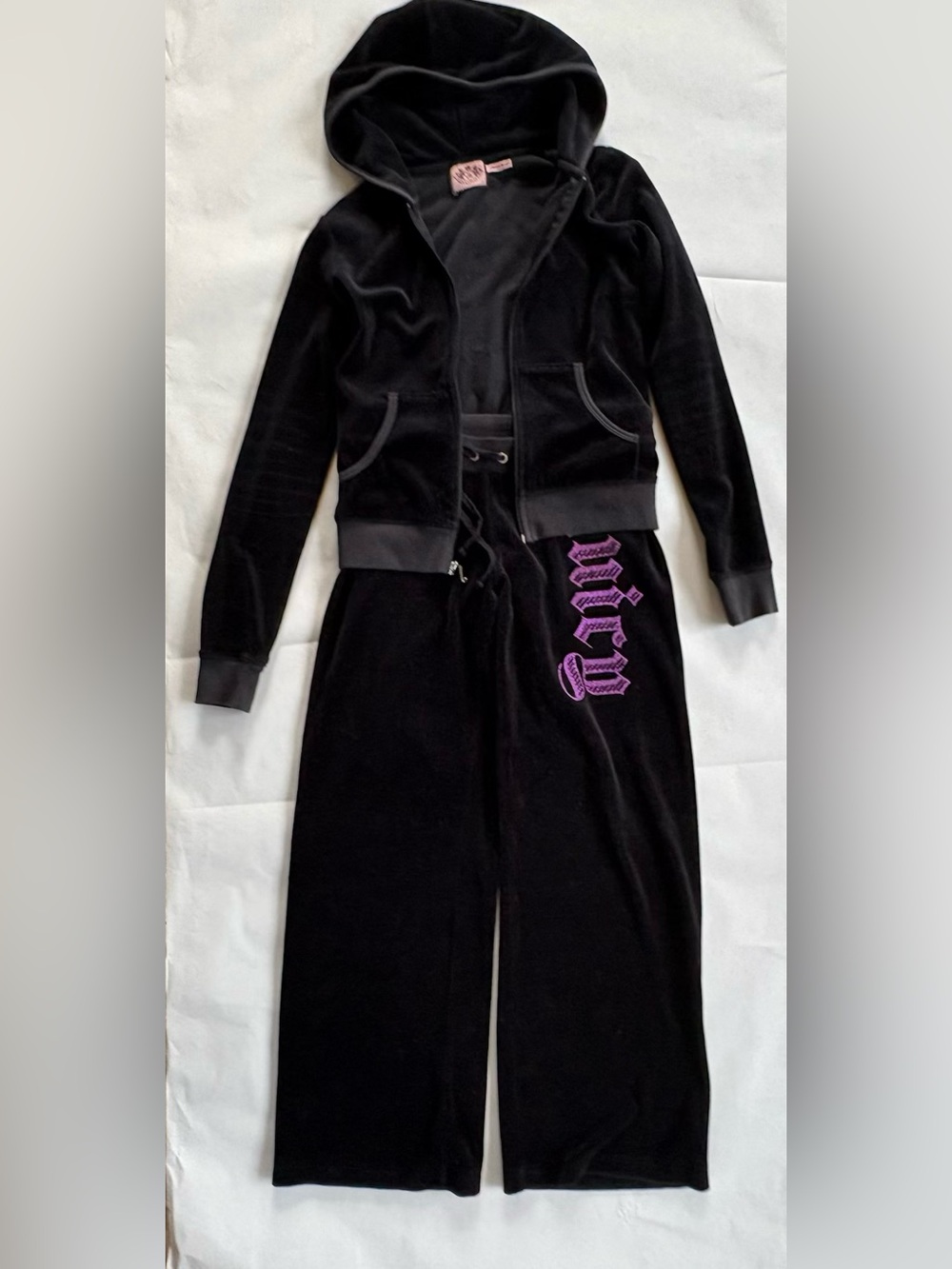 Y2K ORIGINAL -Juicy Couture - Black and Pink Velour Tracksuit - 2 PIECE - Size S - Picture 12 of 13